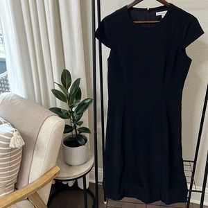 Classic Black Cap Sleeve Black Dress - small asymmetric front slit